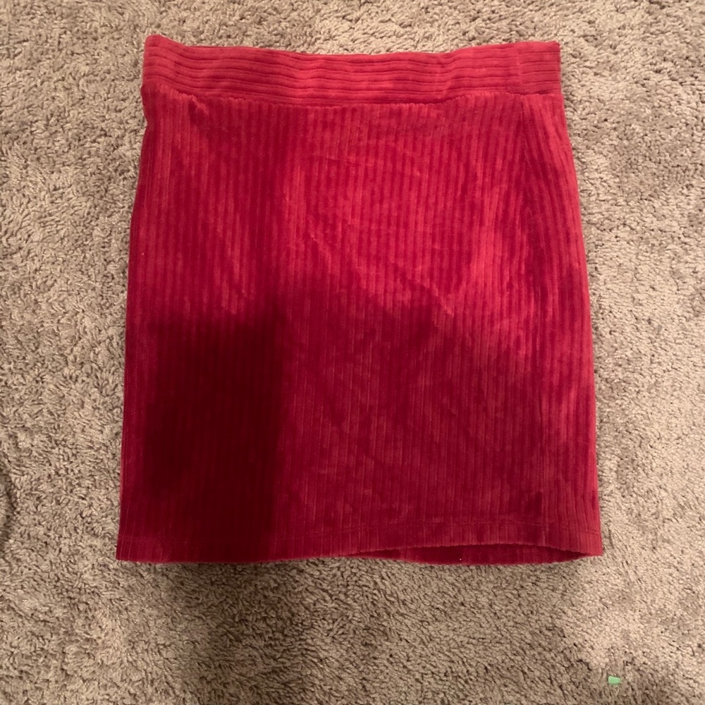 Red velvet mini skirt